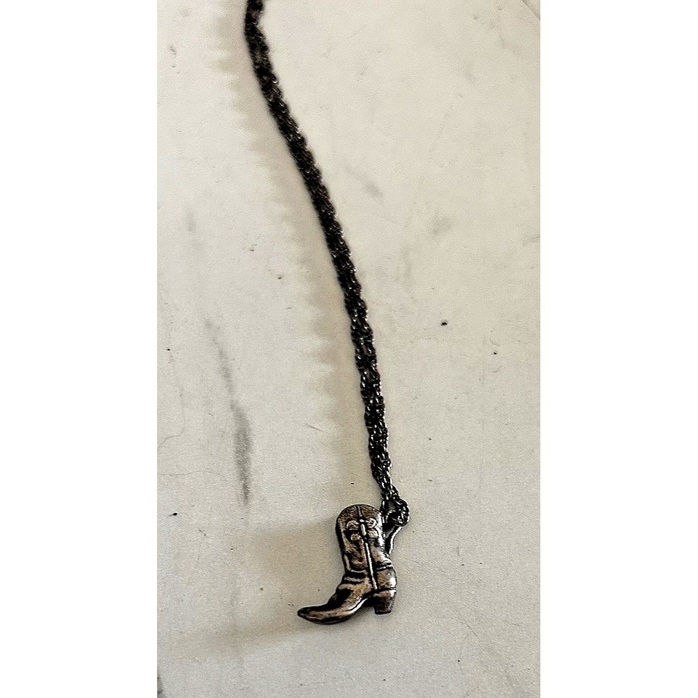 Cowboy Boot Pendant Necklace 925 Sterling Silver Country Girl Butterfly Emblem‎